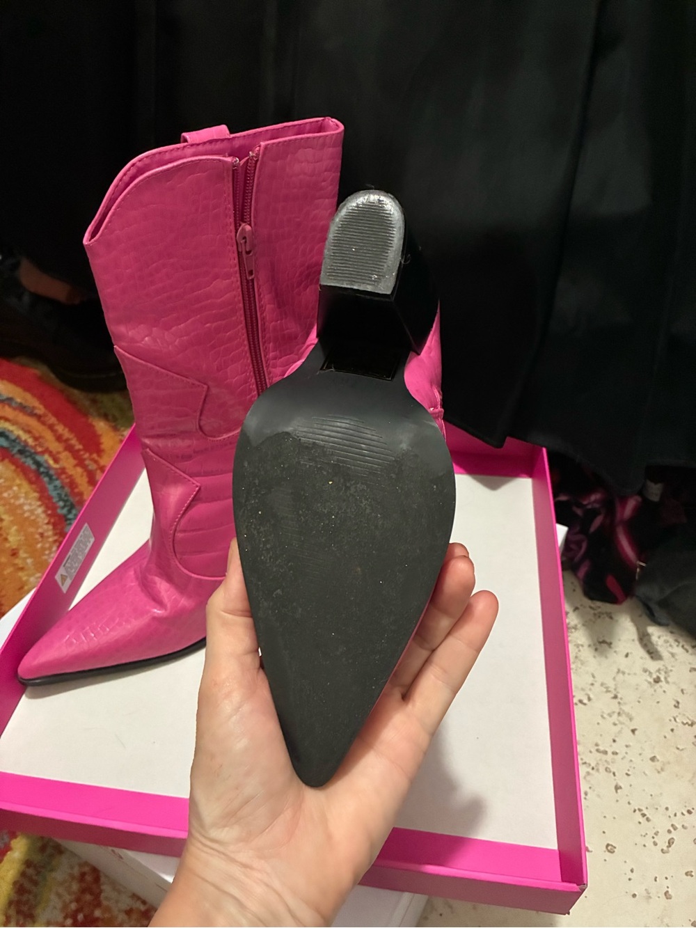 Nasty Gal Hot Pink Faux-Croc Western Ankle Boots - Picture 3 of 5